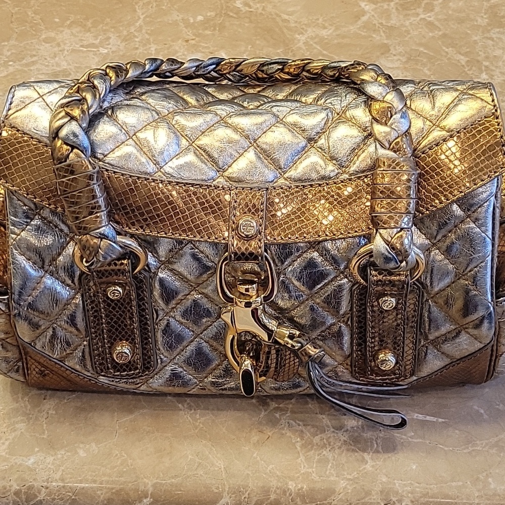 Francesco Biasia Metallic Gold Quilted Leather Hand/Shoulder Bag
